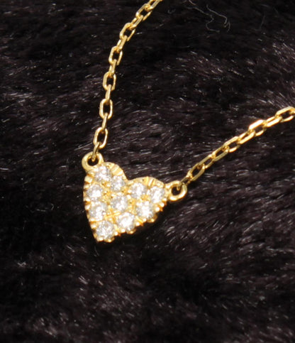 美品 AHKAH ネックレス K18 パヴェダイヤ 0.05ct ハートモチーフ レディース アーカー