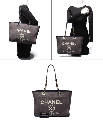 CHANEL トートバッグ チェーンショルダーバッグ 肩掛け ゴールド金具 デニム 17番台 ドーヴィル MM レディース シャネル