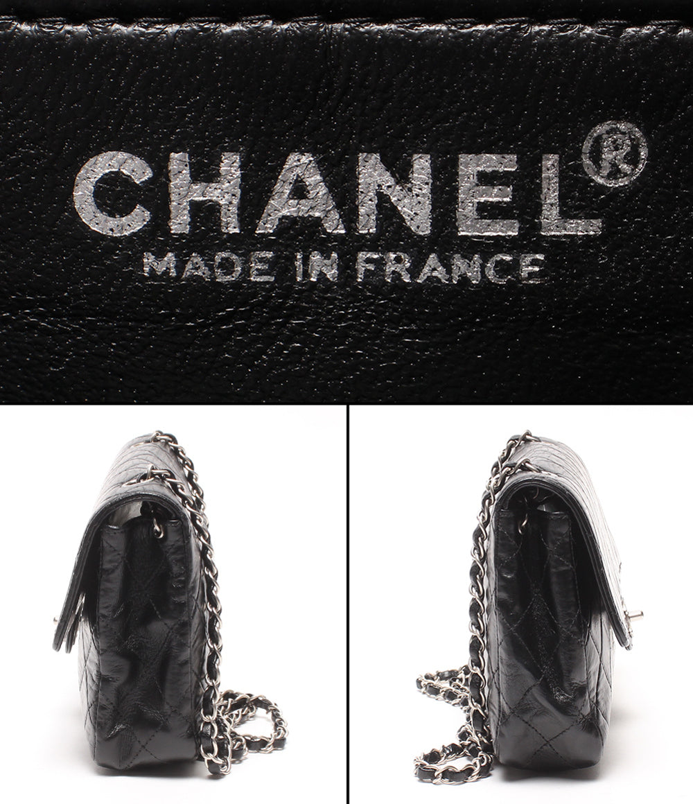 CHANEL チェーンショルダーバッグ 斜め掛け シルバー金具 シングルチェーン シングルフラップ マトラッセ ラムスキン ６番台 レディース シャネル