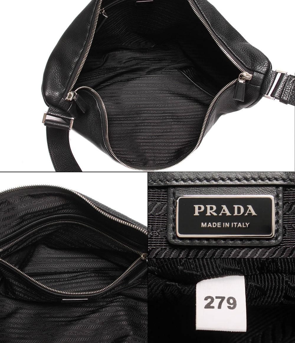 プラダ レザーショルダーバッグ シルバー金具 トライアングル ヴィッテロダイノ メンズ PRADA