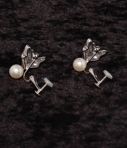 美品 MIKIMOTO イヤリング K14WG K18 パール7.5mm ダイヤ 0.34ct レディース ミキモト