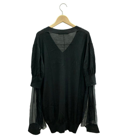 ジバンシィ シルクウール切り替えVネックニットセーター 薄手 レディース SIZE M GIVENCHY