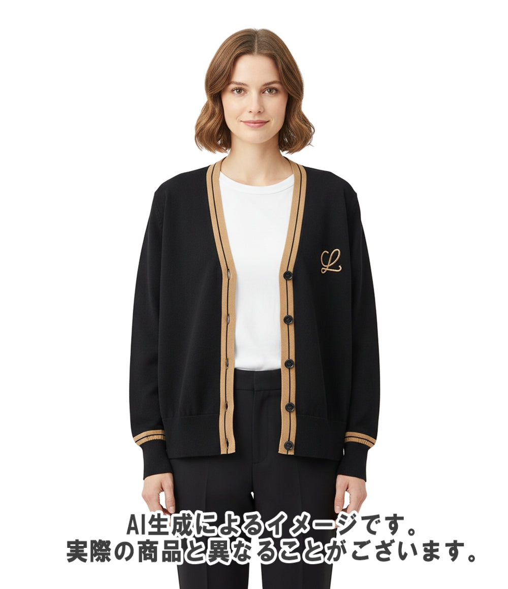 ロエベ 長袖ニットカーディガン クロップド ロゴ刺繍 ウール100%  薄手 ボタン S359Y16K03 レディース SIZE XS LOEWE LOEWE 長袖ニットカーディガン クロップド ロゴ刺繍 ウール100% 薄手