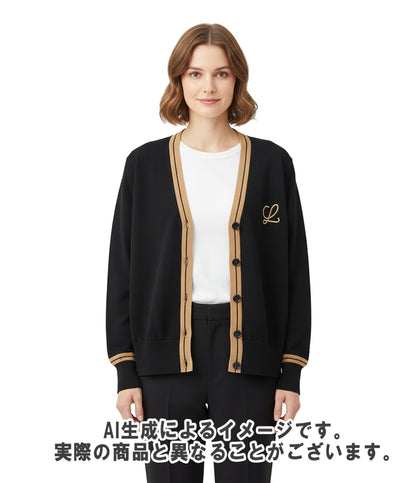 LOEWE 長袖ニットカーディガン クロップド ロゴ刺繍 ウール100%  薄手 ボタン S359Y16K03 レディース SIZE XS ロエベ
