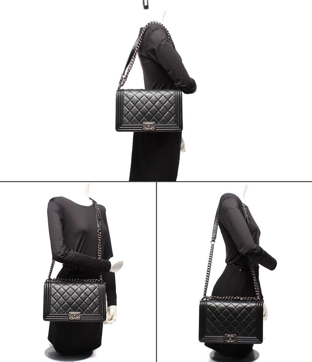 シャネル チェーンショルダーバッグ 肩掛け ヴィンテージシルバー金具 ラムスキン 19番台 ボーイシャネル レディース CHANEL