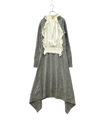Sacai 長袖ワンピース コレクション  runway ロング コンビネーション ドレス 19AW ニット ブラウス ドッキング 19-04617 レディース SIZE 1 (S)