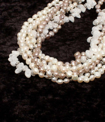 ７連ネックレス チョーカー クラック水晶 ボタンパール レディース