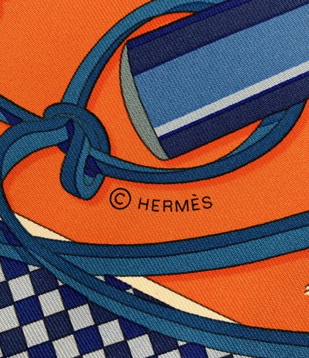 美品 エルメス スカーフ カレ90 シルク100% 鞭とグリップ FOUETS ET BADINES レディース HERMES