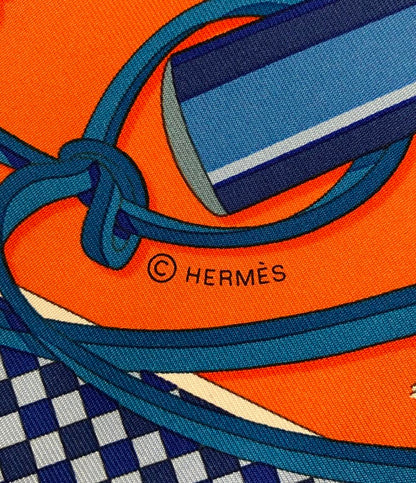 美品 エルメス スカーフ カレ90 シルク100% 鞭とグリップ FOUETS ET BADINES レディース HERMES