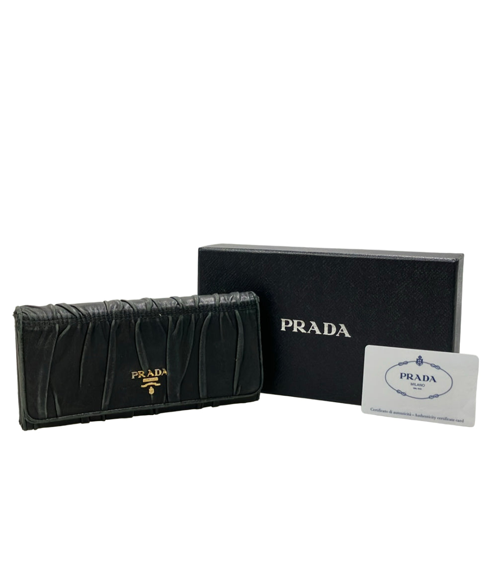 PRADA 二つ折り長財布 ギャザーレザー レディース プラダ