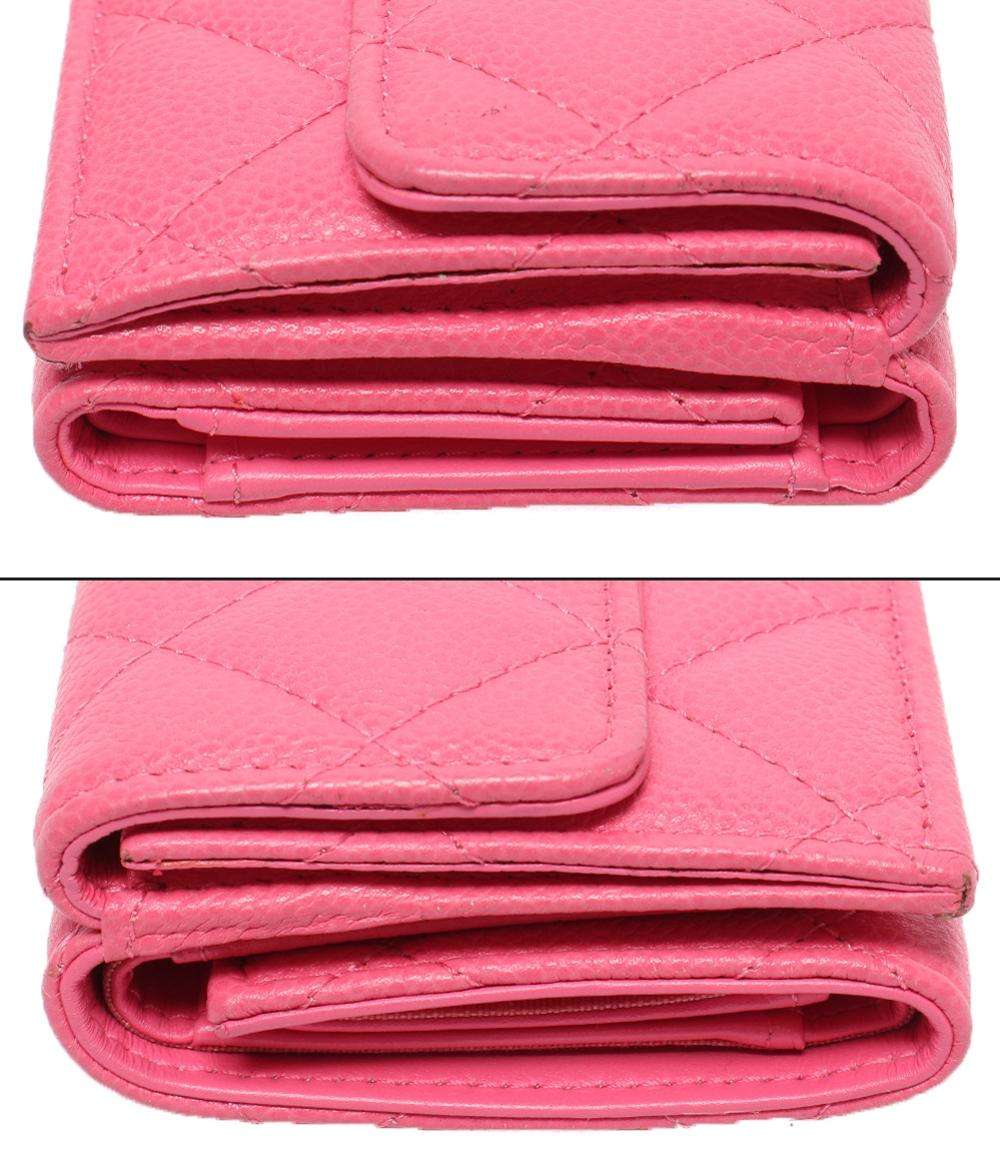 CHANEL 三つ折り財布 キャビアスキン ゴールド金具 マトラッセ レディース シャネル