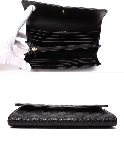 美品 CHANEL 長財布 キャビアスキン ゴールド金具 CCフィリグリー レディース シャネル