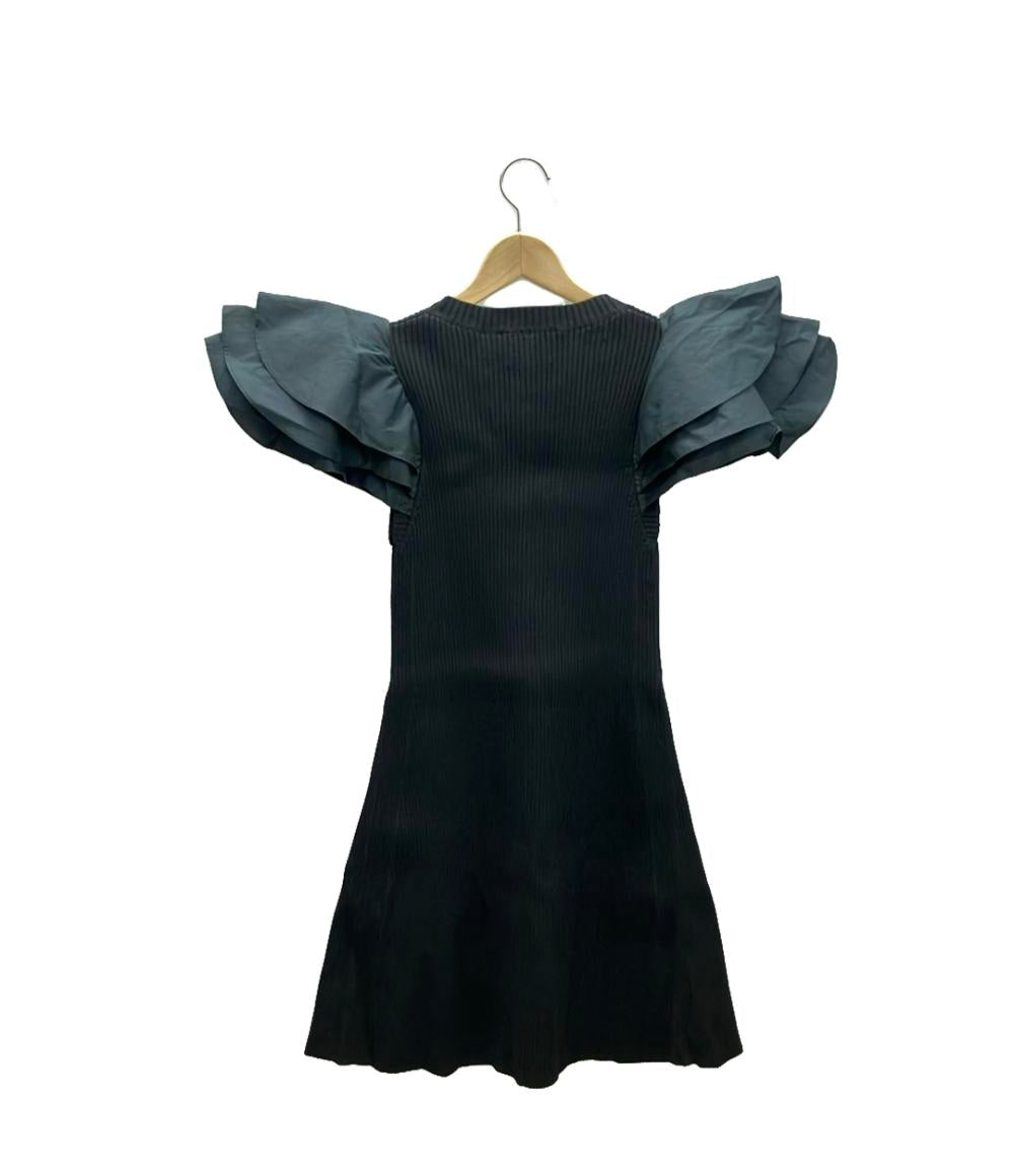 美品 アジェ ナイロンニット切り替えノースリーブフレアミディアムワンピース レディース SIZE L Aje