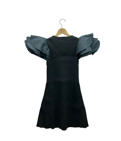 美品 アジェ ナイロンニット切り替えノースリーブフレアミディアムワンピース レディース SIZE L Aje