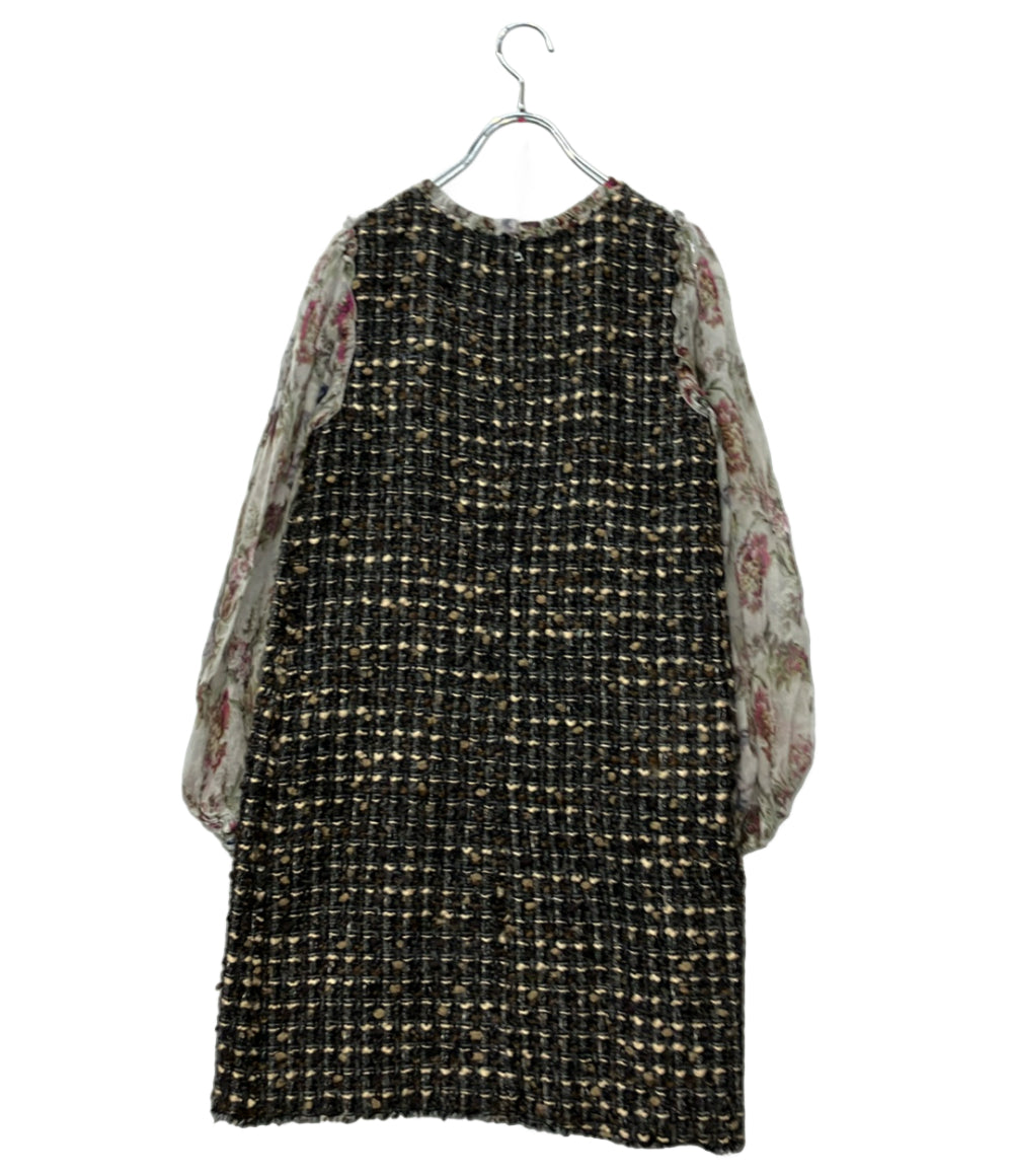 DOLCE & GABBANA 長袖ワンピース シルク シフォンスリーブ ツイード切替 ひざ丈 F6BG8T レディース SIZE 40 (S) ドルチェアンドガッバーナ