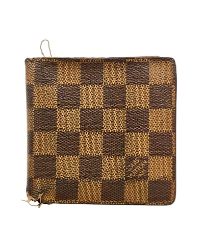 訳あり LOUIS VUITTON 二つ折り財布 ポルトフォイユ マルコ ダミエ エベヌ N61675 メンズ ルイ・ヴィトン