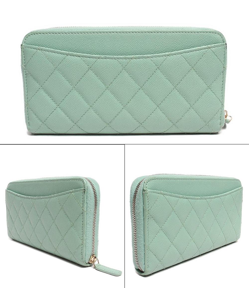 シャネル 長財布 ココマーク ラウンドジップ ライトグリーン系 マトラッセ キャビアスキン AP0242 レディース CHANEL