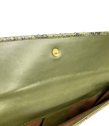 美品 BVLGARI 三つ折り長財布 ダブルホック 蛇革 レディース ブルガリ