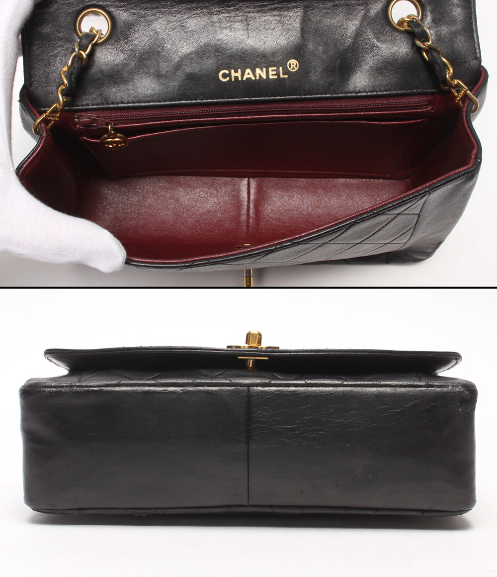 CHANEL チェーンショルダーバッグ 肩掛け ゴールド金具 シングルチェーン シングルフラップ ダイアナ25 マトラッセ ラムスキン レディース シャネル