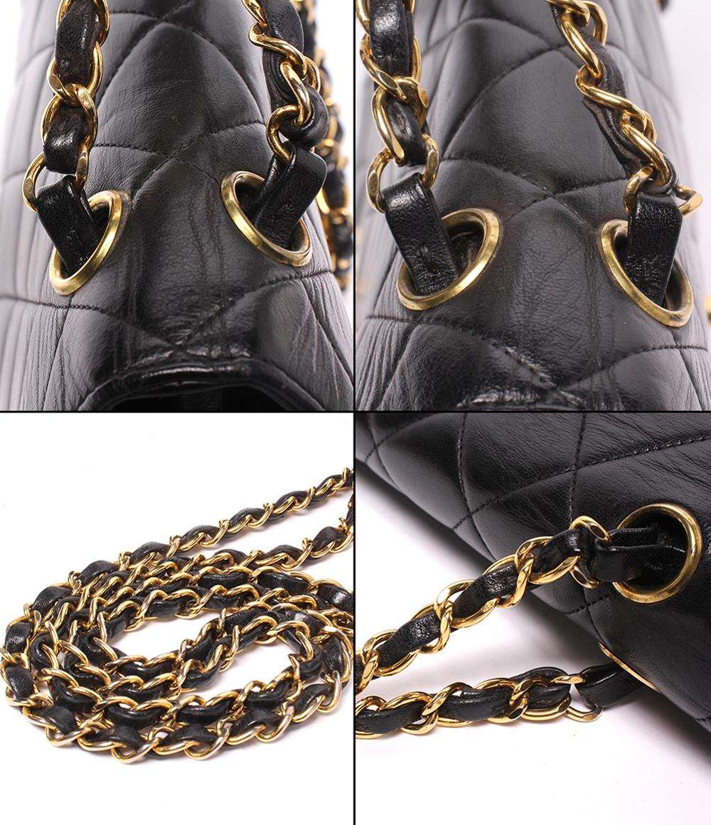 CHANEL チェーンショルダーバッグ 4番台 ダブルチェーン ダブルフェイス ラムスキン ゴールド金具 肩掛け デカマトラッセ レディース シャネル