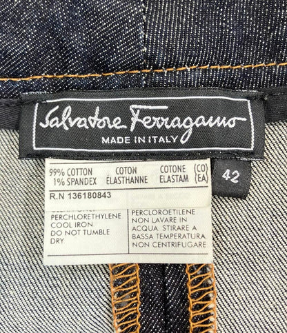美品 Salvatore Ferragamo デニムスカート チェーン レディース SIZE 42 (XL) サルヴァトーレフェラガモ