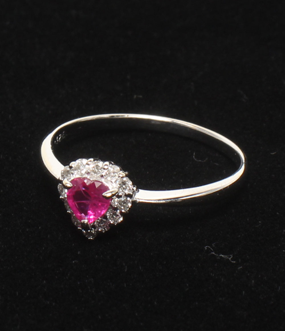 美品 リング 指輪 K18WG ルビー 0.25ct ダイヤ 0.15ct ハートモチーフ レディース SIZE 11号