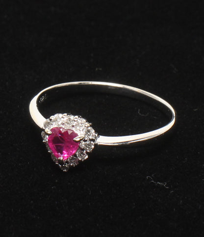 美品 リング 指輪 K18WG ルビー 0.25ct ダイヤ 0.15ct ハートモチーフ レディース SIZE 11号
