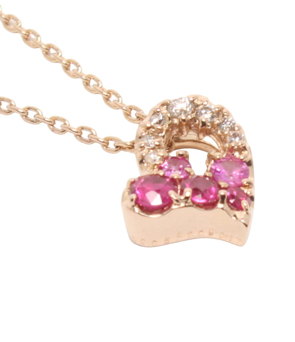 美品 ポンテヴェキオ ネックレス K18 ルビー 0.17ct ピンクサファイア 0.09ct ダイヤ 0.05ct ハートモチーフ レディース Ponte Vecchio