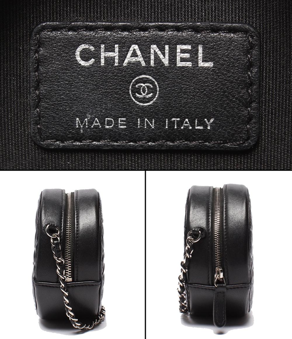 CHANEL レザー チェーンショルダーバッグ カメリア ラウンドミニ ポシェット シルバー金具 27番台 ココマーク レディース シャネル