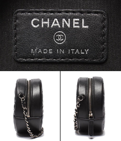 CHANEL レザー チェーンショルダーバッグ カメリア ラウンドミニ ポシェット シルバー金具 27番台 ココマーク レディース シャネル