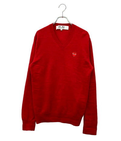 PLAY COMME des GARCONS 長袖ニット ハートロゴ  Vネック プルオーバー レディース SIZE M プレイコムデギャルソン