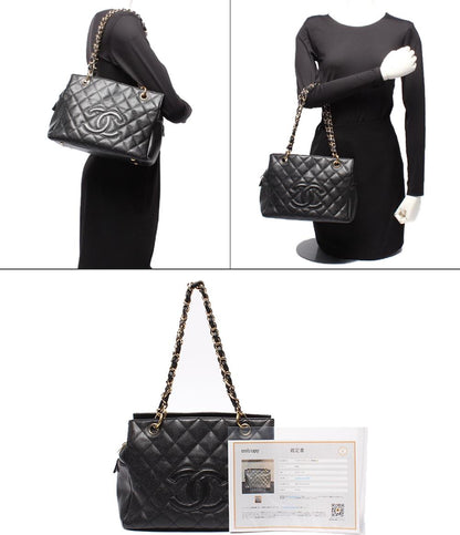CHANEL チェーントートバッグ 肩掛け ゴールド金具 キャビアスキン マトラッセ プチタイムレス A18004 レディース シャネル