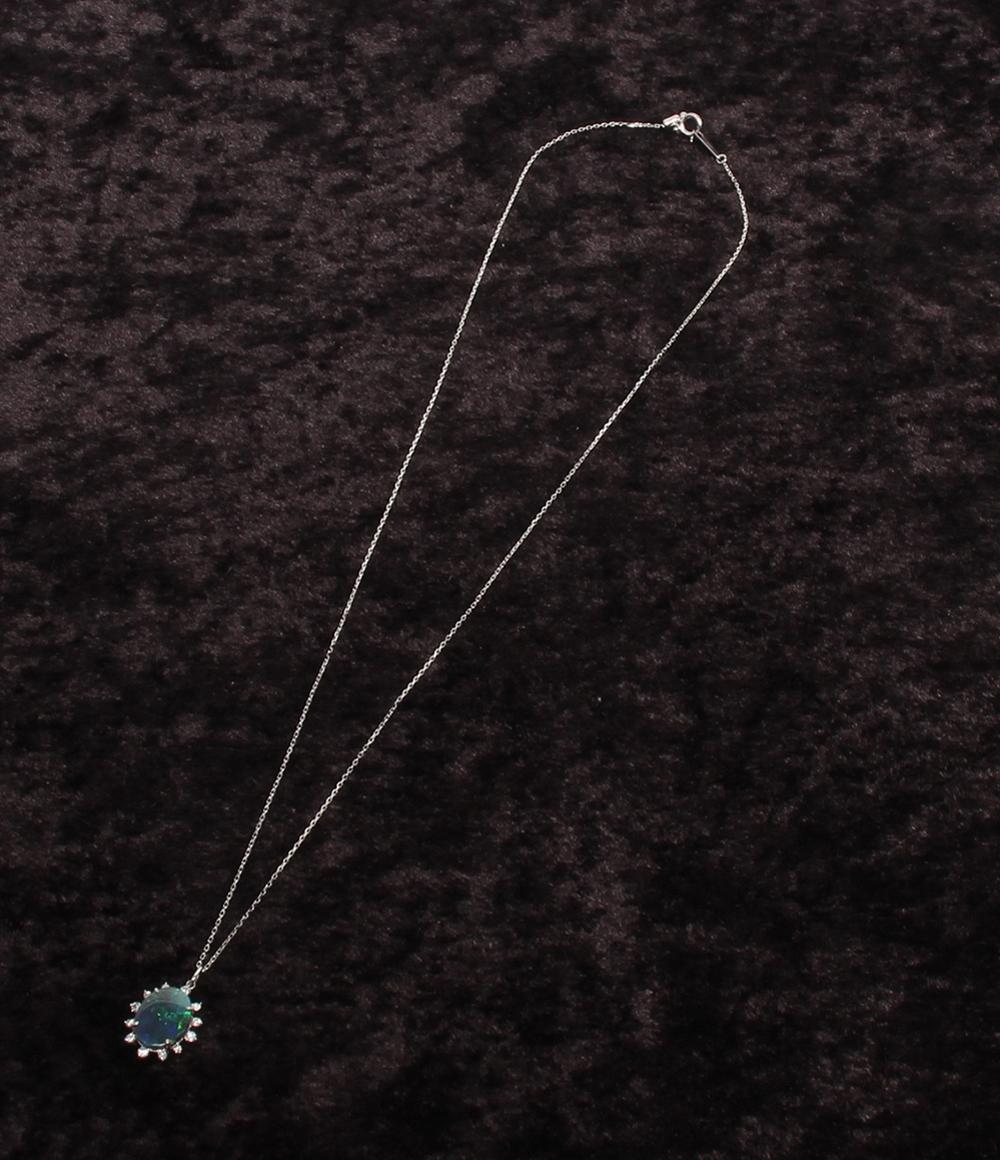 美品 ネックレス Pt900 Pt850 ブラックオパール 1.616ct ダイヤ 0.18ct レディース