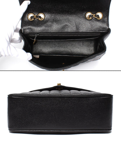 CHANEL チェーンショルダーバッグ シェブロン Vステッチ ゴールド金具 シングルフラップ ダブルチェーン 2番台 レディース シャネル