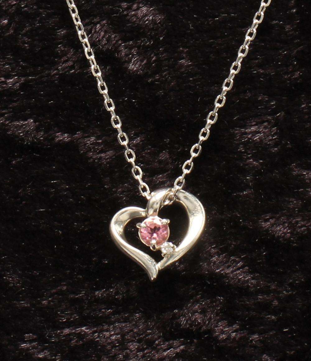 美品 ヨンドシー ネックレス SV ダイヤ ピンクトルマリン ハートモチーフ レディース 4℃