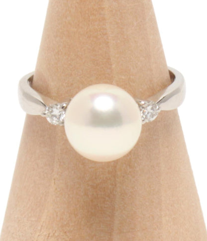 美品 リング 指輪 Pt1000 パール8.2mm ダイヤ0.10ct レディース SIZE 9号