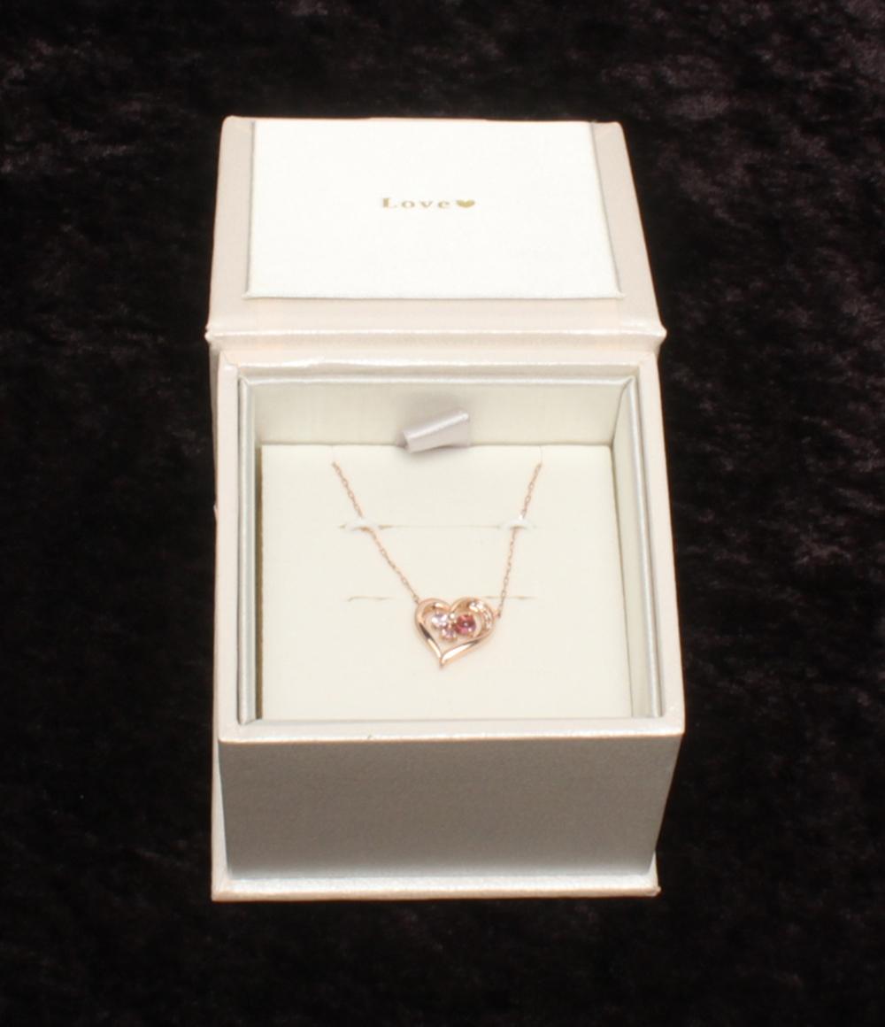 美品 4℃ ネックレス K10 ピンクサファイア ピンクトルマリン ハートモチーフ レディース ヨンドシー