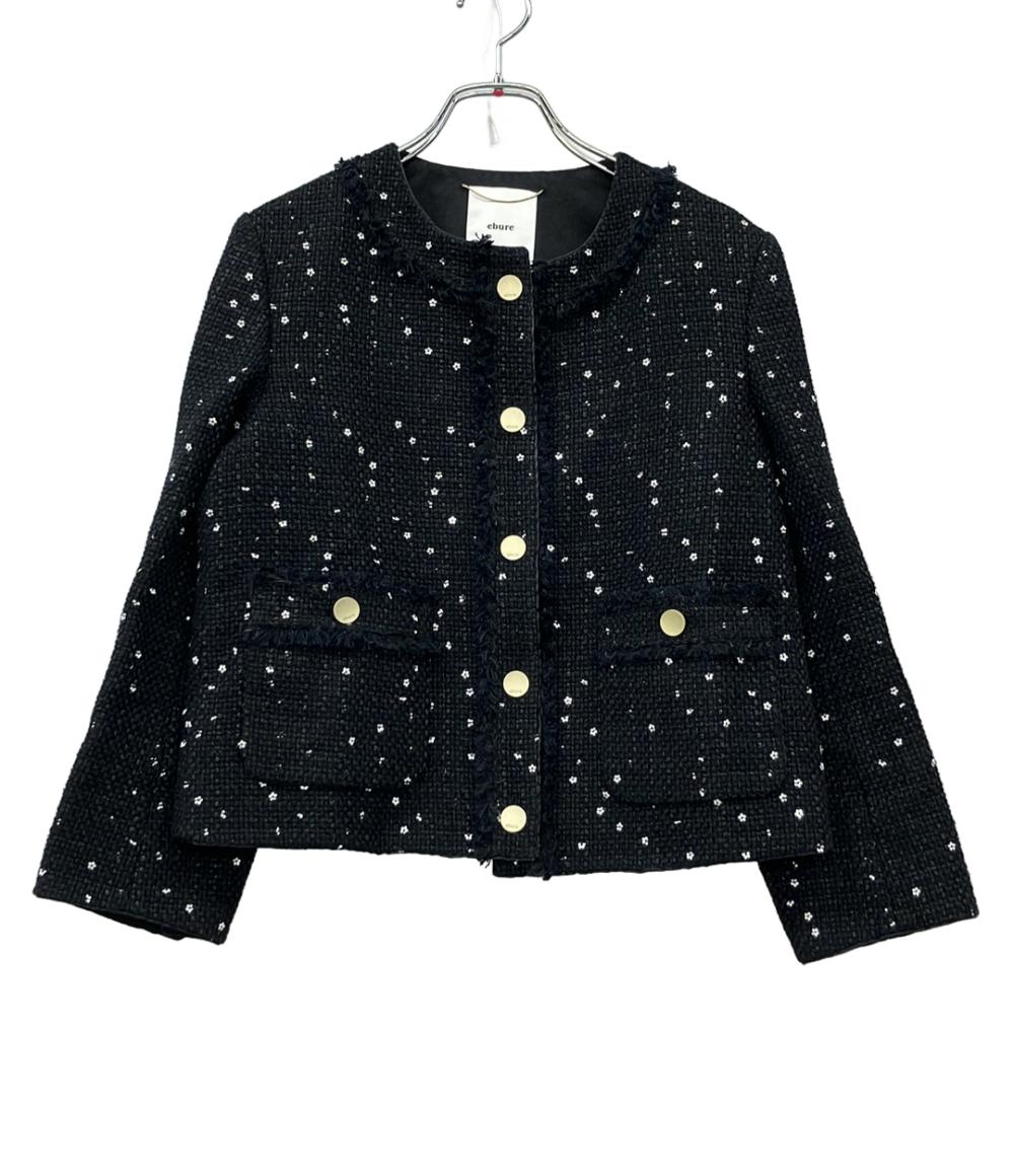 ebure ノーカラージャケット リネンブレンド スパンコールツイード 24ss 3910400156 レディース SIZE 36 (S) エブール