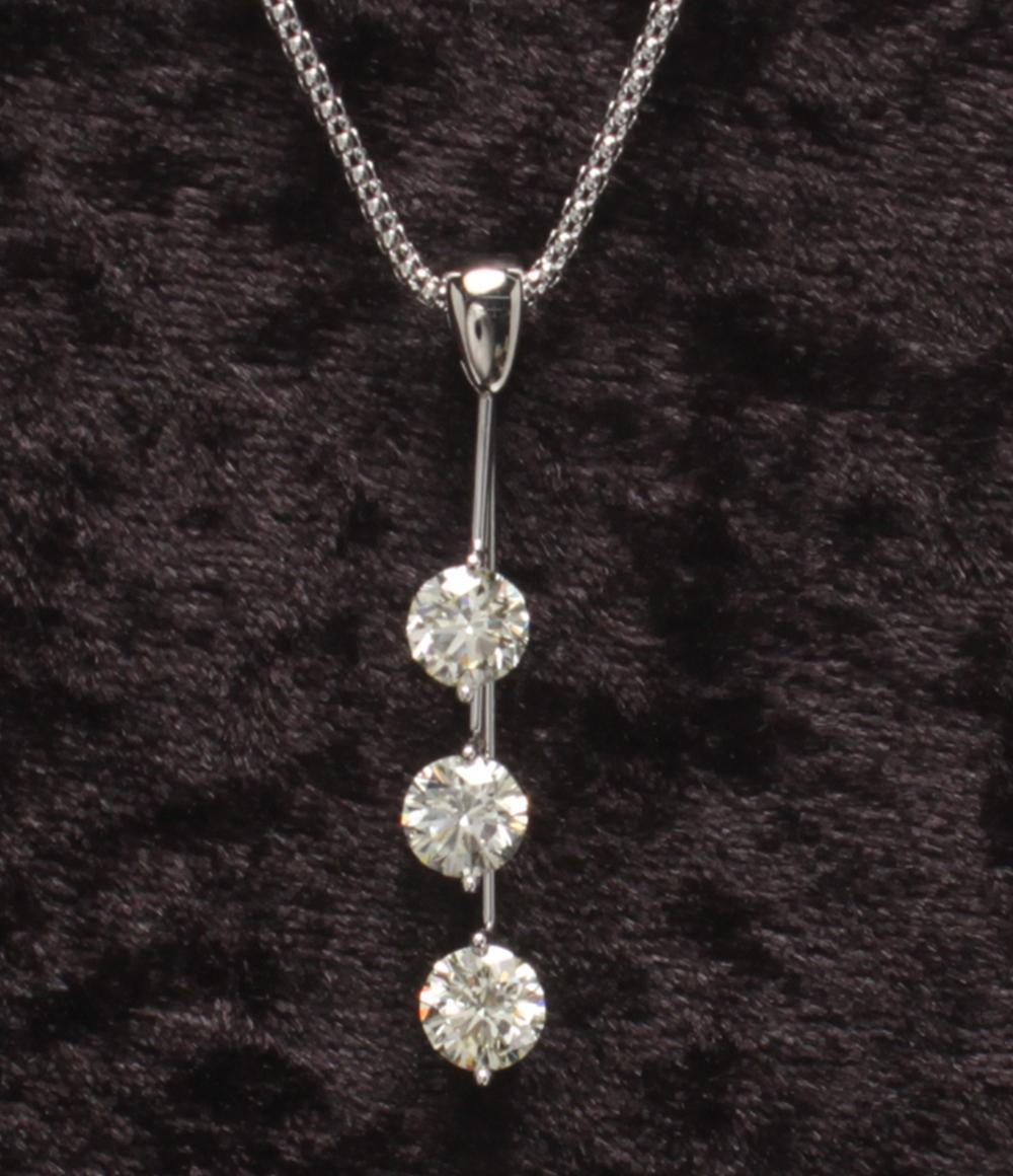 美品 ネックレス K18WG Pt900 イエローダイヤ 1.00ct 1.01ct 1.04ct スイング レディース