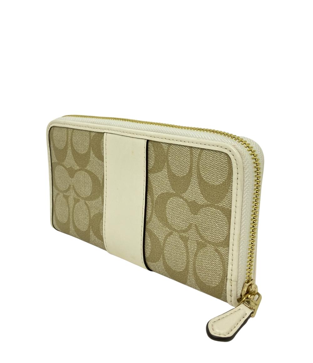 美品 コーチ ラウンドファスナー長財布 シグネチャー レディース COACH