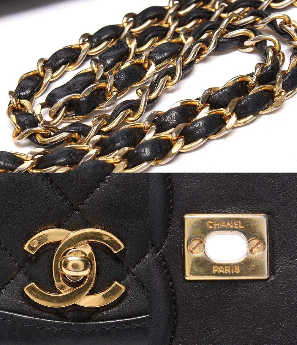 CHANEL チェーンショルダーバッグ ダブルチェーン シングルフラップ ゴールド金具 ラムスキン 0番台 マトラッセ25 A1300 レディース シャネル