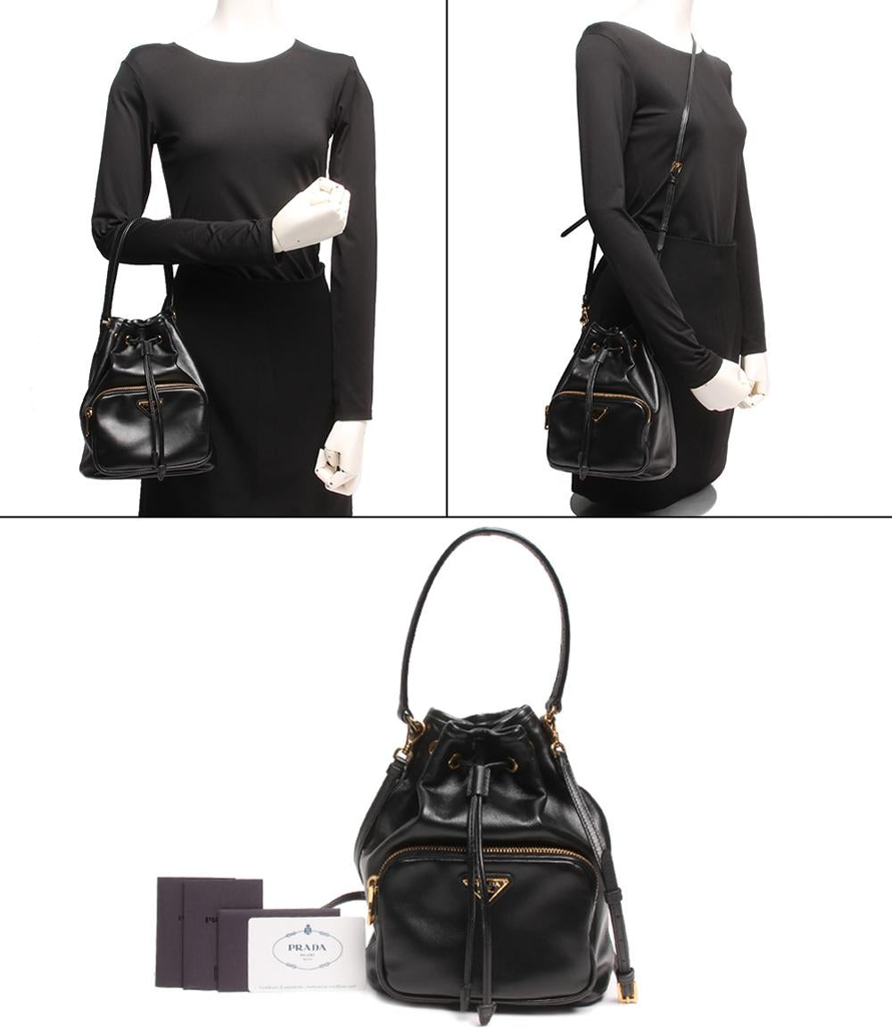 プラダ 2wayレザーショルダーバッグ ゴールド金具 デュエット CARF+SAFF NERO 1BH038 レディース PRADA