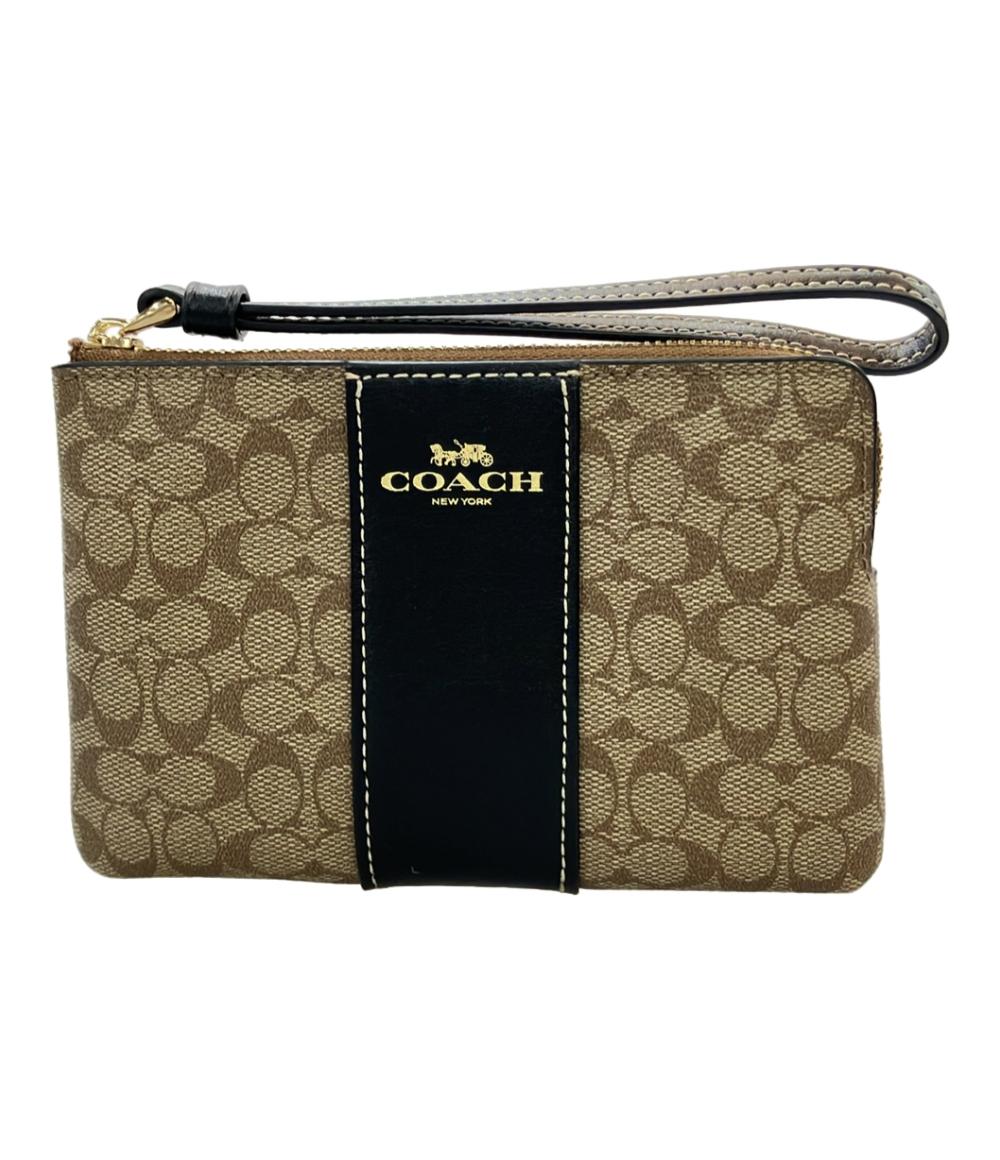 美品 COACH ポーチ コーナー ジップ リストレット キャンバス レザー マイクロシグネチャー CJ792 レディース コーチ