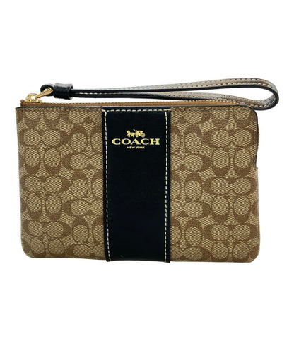 美品 COACH ポーチ コーナー ジップ リストレット キャンバス レザー マイクロシグネチャー CJ792 レディース コーチ