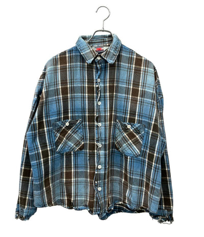 SAINT MICHAEL 長袖シャツ ストリート 24AW  ダメージ ヴィンテージ加工 FRANNEL SHIRT  BLUE+GRAY SM-YS1-0000-024 メンズ SIZE M セントマイケル