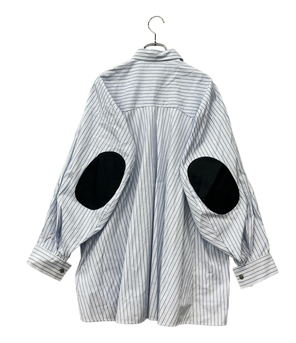 nagonstans 長袖 ストライプ バイカラー ポケット シャツ レディース SIZE M ナゴンスタンス