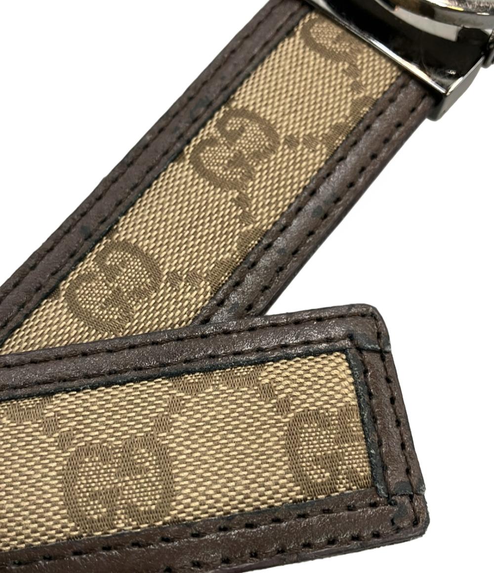 GUCCI ベルト レザー インターロッキング GGキャンバス メンズ