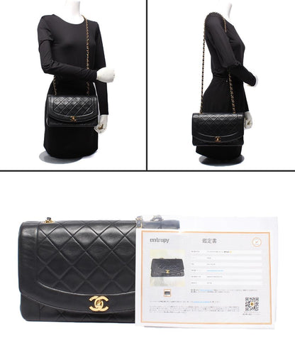 CHANEL チェーンショルダーバッグ ゴールド金具 マトラッセ 2番台 ラムスキン ダイアナフラップ 25 レディース シャネル