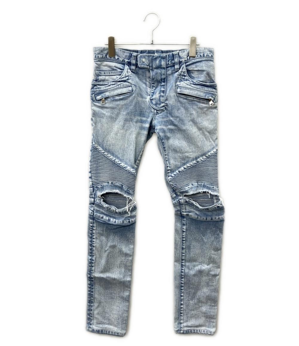 BALMAIN 蛇腹バイカーデニムパンツ ダメージ加工 メンズ SIZE 28 (S) バルマン