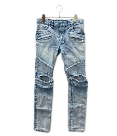 BALMAIN 蛇腹バイカーデニムパンツ ダメージ加工 メンズ SIZE 28 (S) バルマン